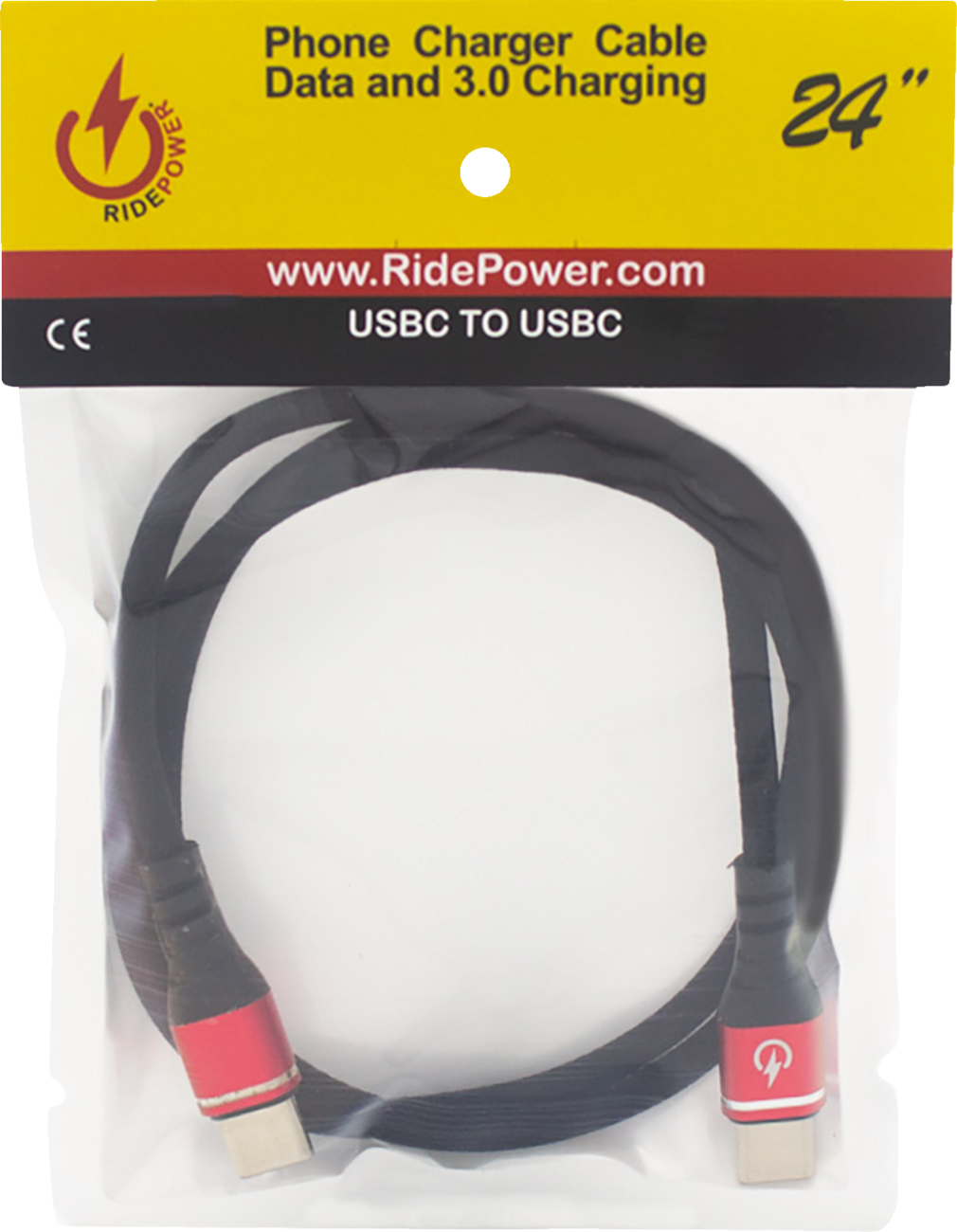 24" Male USB-C to Male USB-C Data and 3.0 Fast Charging Phone Charger Cable
