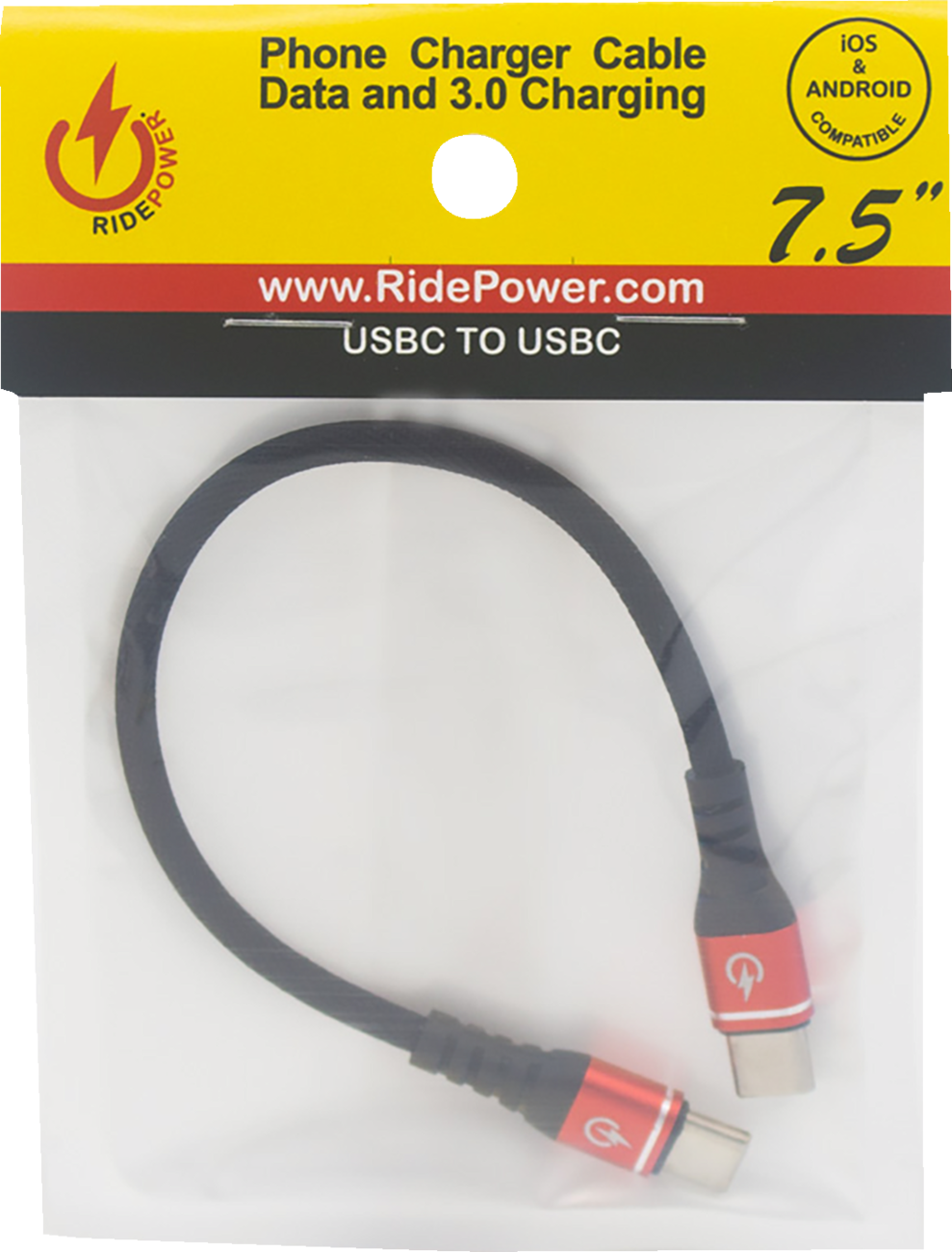 7-1/2" Male USB-C to Male USB-C Heavy-Duty Rated Phone Charging Cable