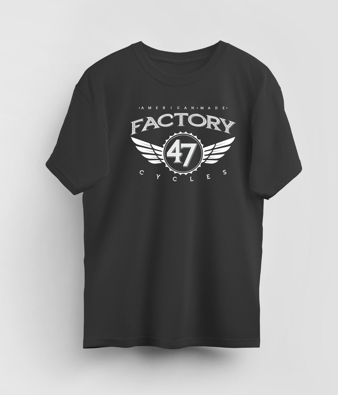47 Winged Black T-shirt by Factory 47 Cycles