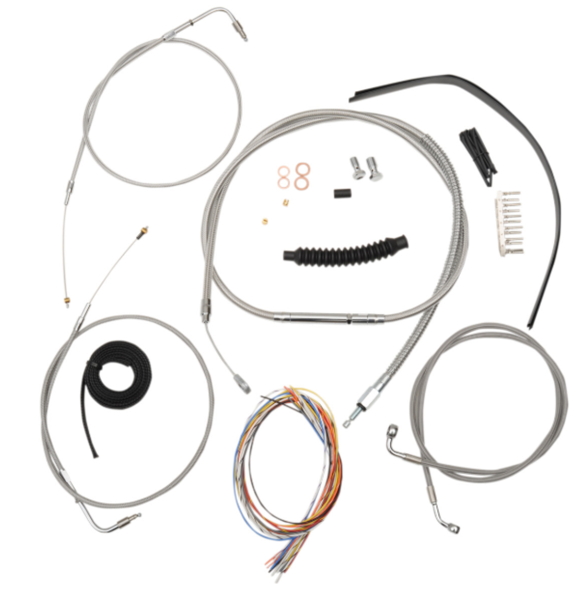 Complete Stainless Braided Handlebar Cable/Brake Line Kit - Mini Handlebars - '00-'06 FXST