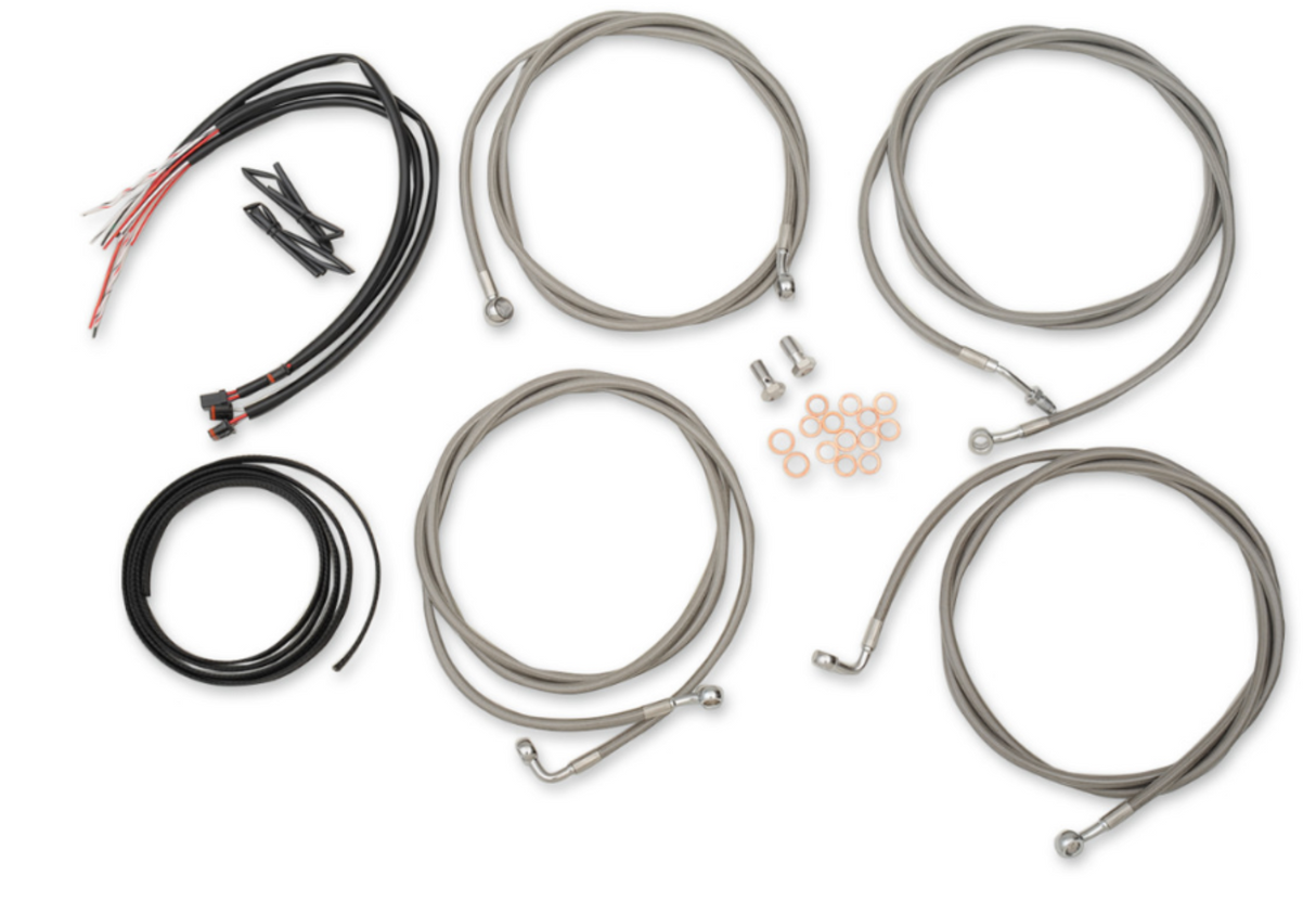Complete Stainless Braided Handlebar Cable/Brake Line Kit - 15"-17" Handlebars - '17-'20 Touring