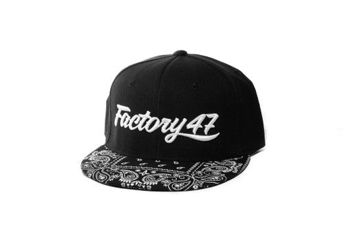 Factory 47 Black Script Snap Back Hat W/ Bandana Bill