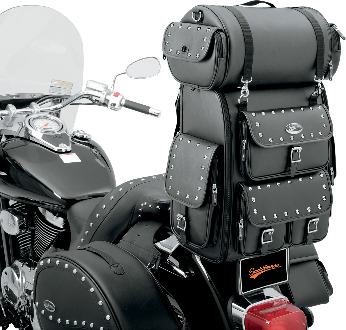 EX2200S Sissy Bar Bag with Studded Roll Bag