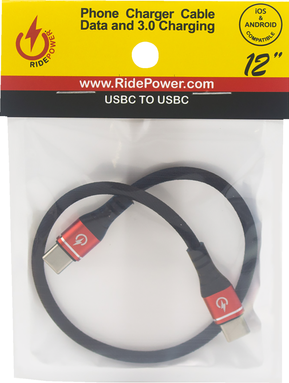 12" Male USB-C to Male USB-C Heavy-Duty Phone Charging Cable