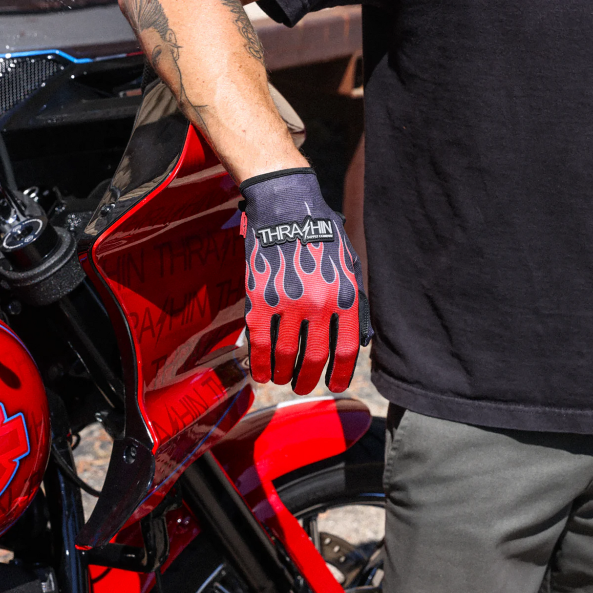 Stealth Leather Palm Flame Gloves