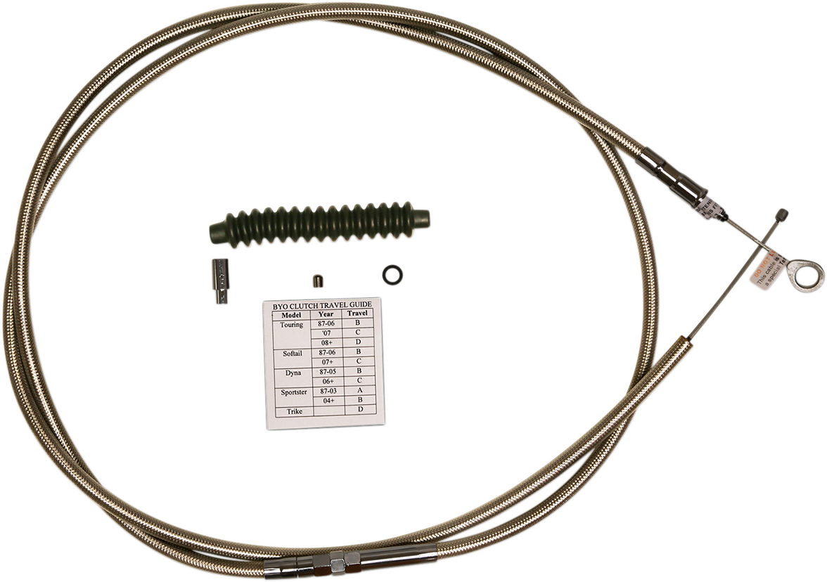 BYO™ Build Your Own™ Clutch Cable Kit - 80" - Dyna/Softail - Braided Stainless Steel
