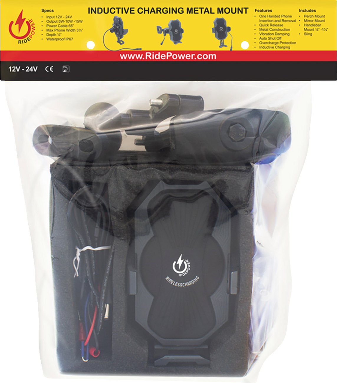 Metal Inductive Phone Mount Quick Disconnect 63" Power Cable