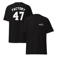 Factory 47 tee, front and back — shirt design varies
